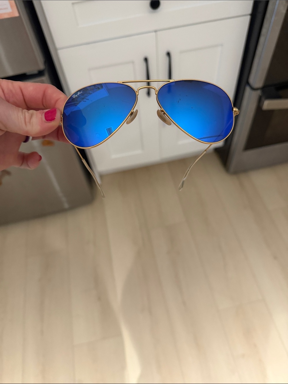 Ray-Ban Gold Frame Aviator Sunglasses with Blue Mirrored Lenses